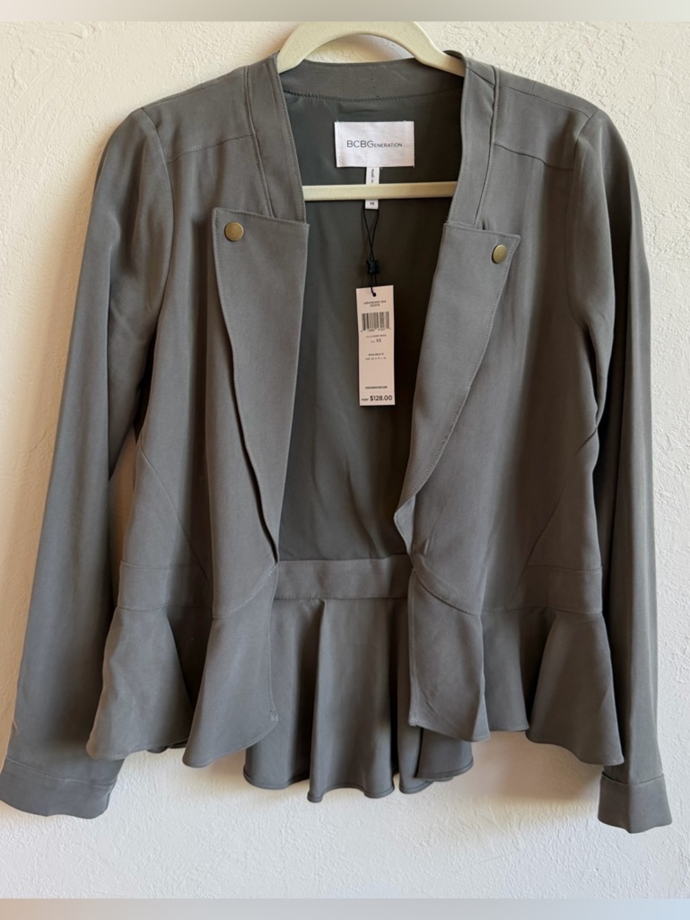 BCBGeneration Gray Ruffled Peplum Blazer